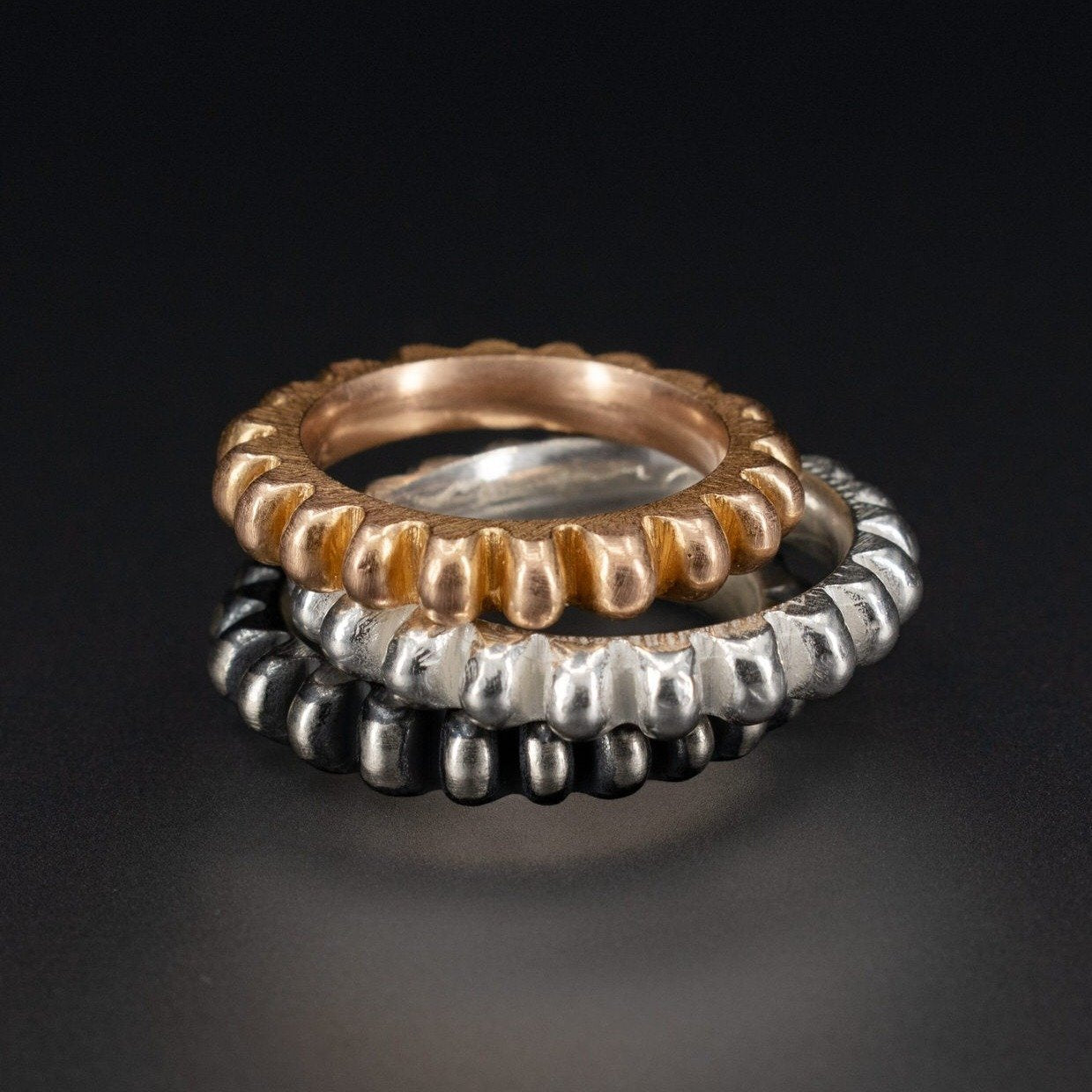 Gold (unavailable), Bright Silver, and Oxidized Silver