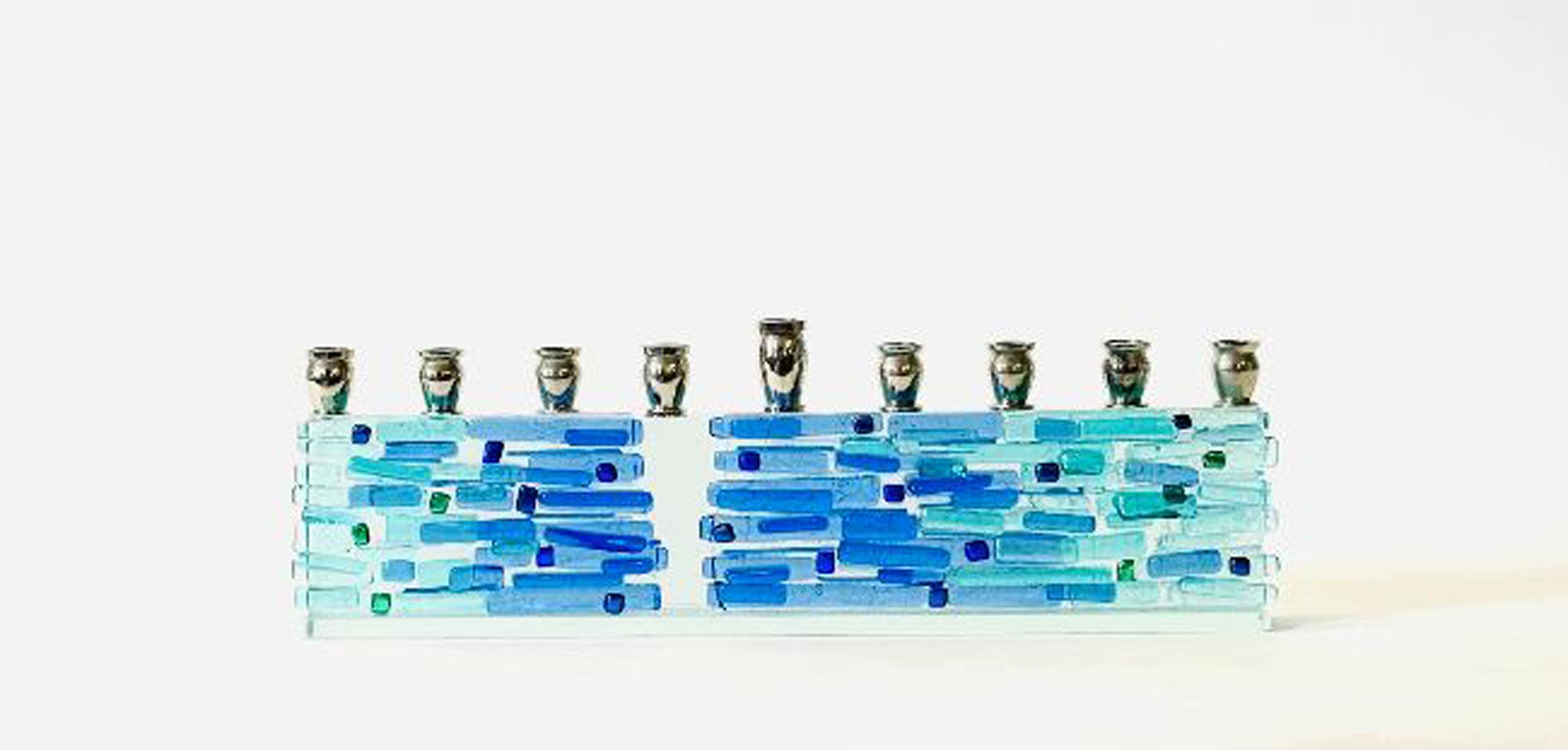Parting of the Sea Aqua blue Menorah