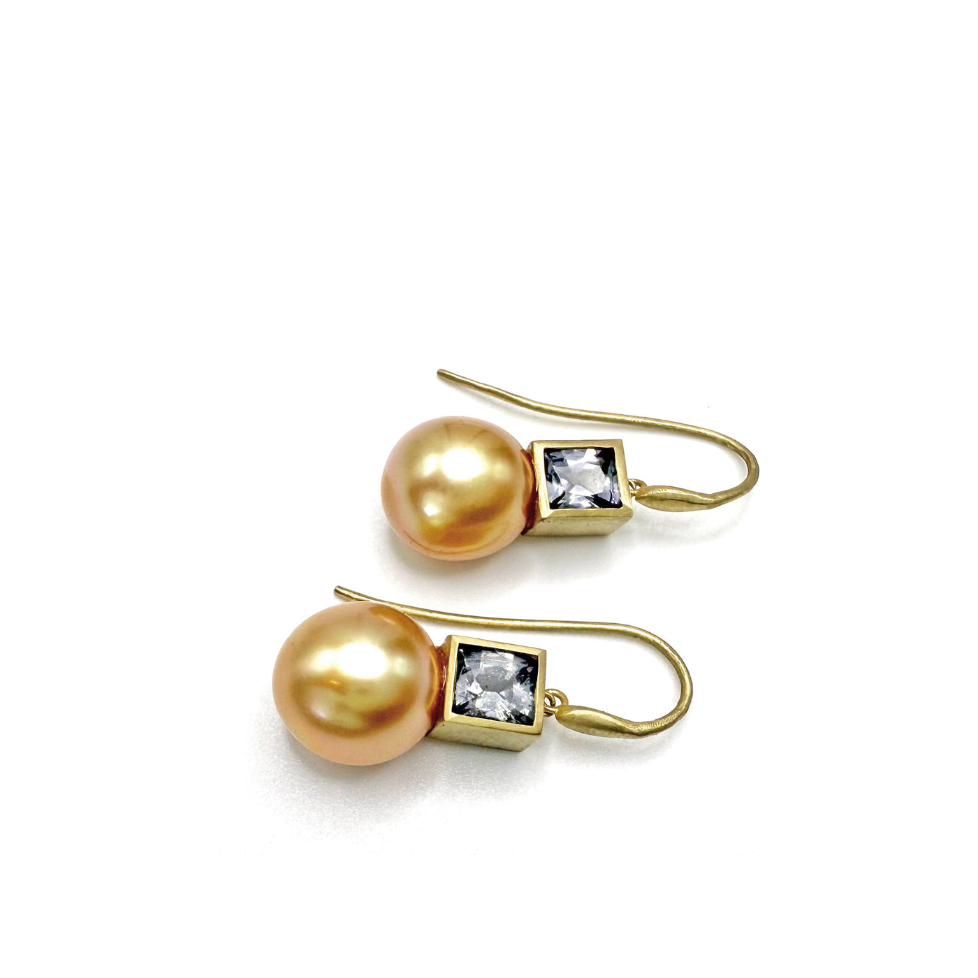 South Sea Golden Pearl with Gray Spinel Earrings