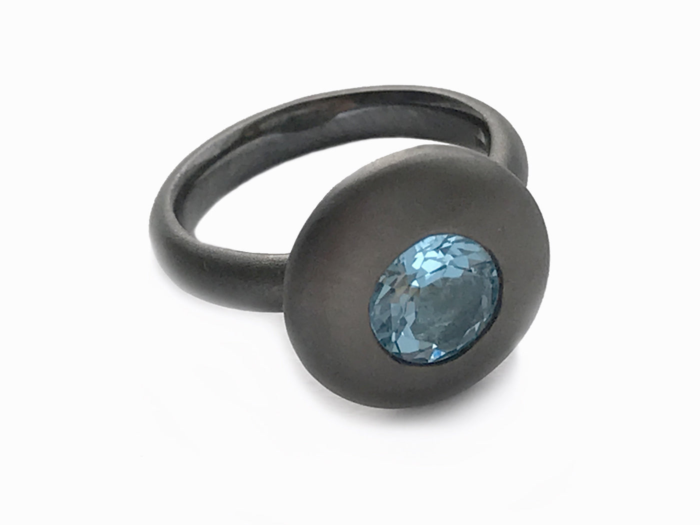 Ellipse Ring in Blackened Silver and Blue Topaz