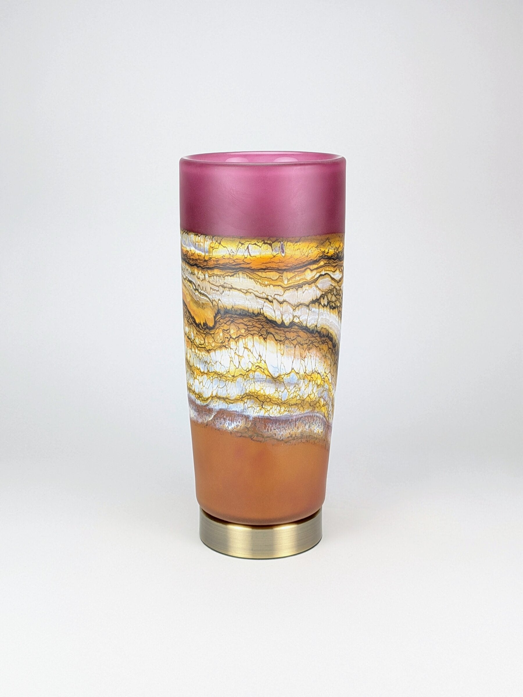 Satin Strata Pillar Lamp in Ruby and Tangerine