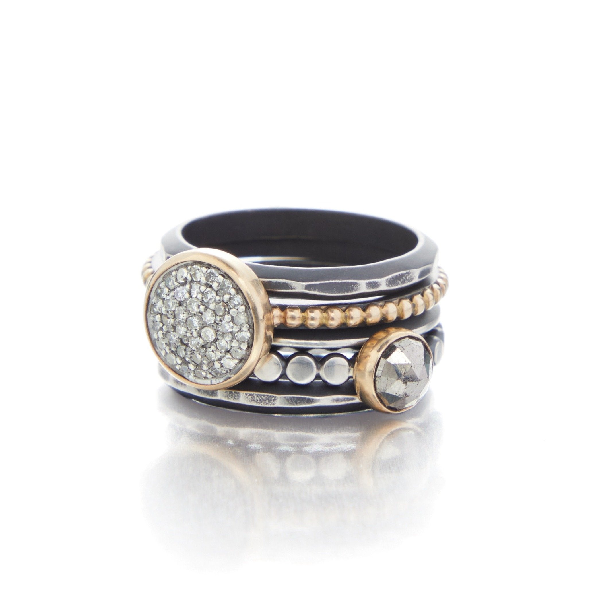 Stacking Ring Set with pyrite cabochon