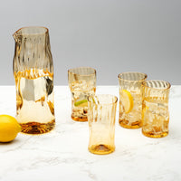 Straw Gold Pitcher and Set of Four Cups