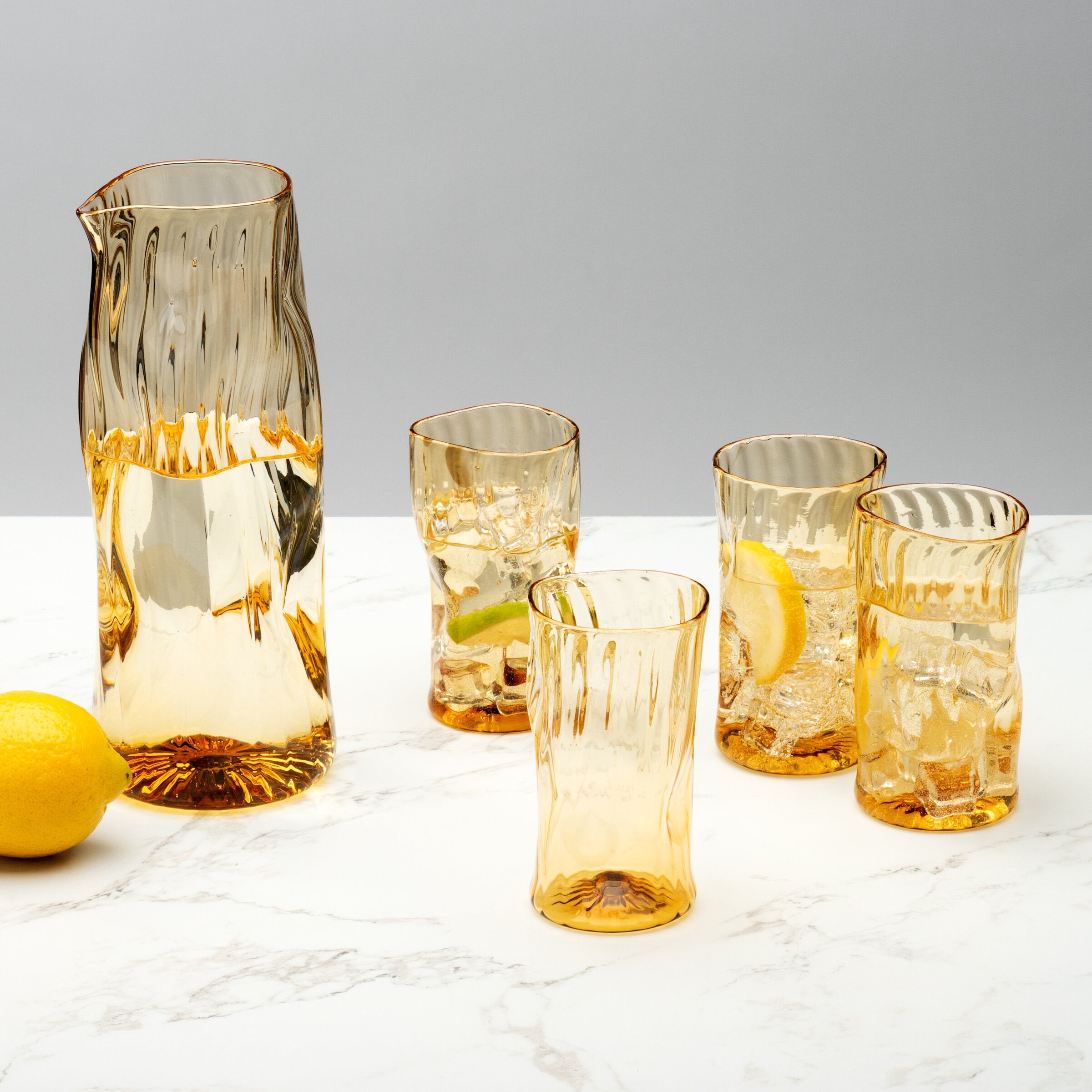 Straw Gold Pitcher and Set of Four Cups