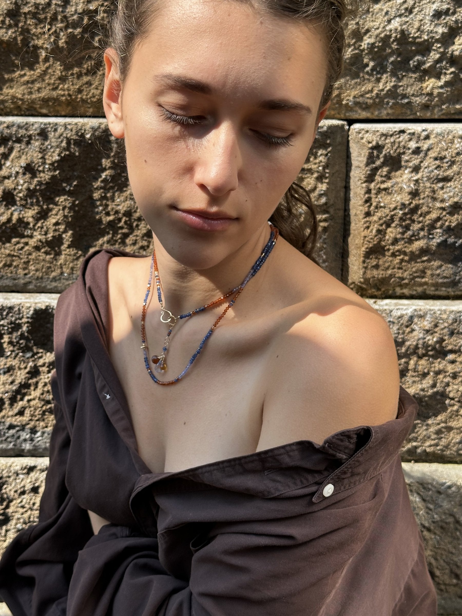 Sapphire, Tanzanite and Hessonite Necklace/Wrapped Bracelet