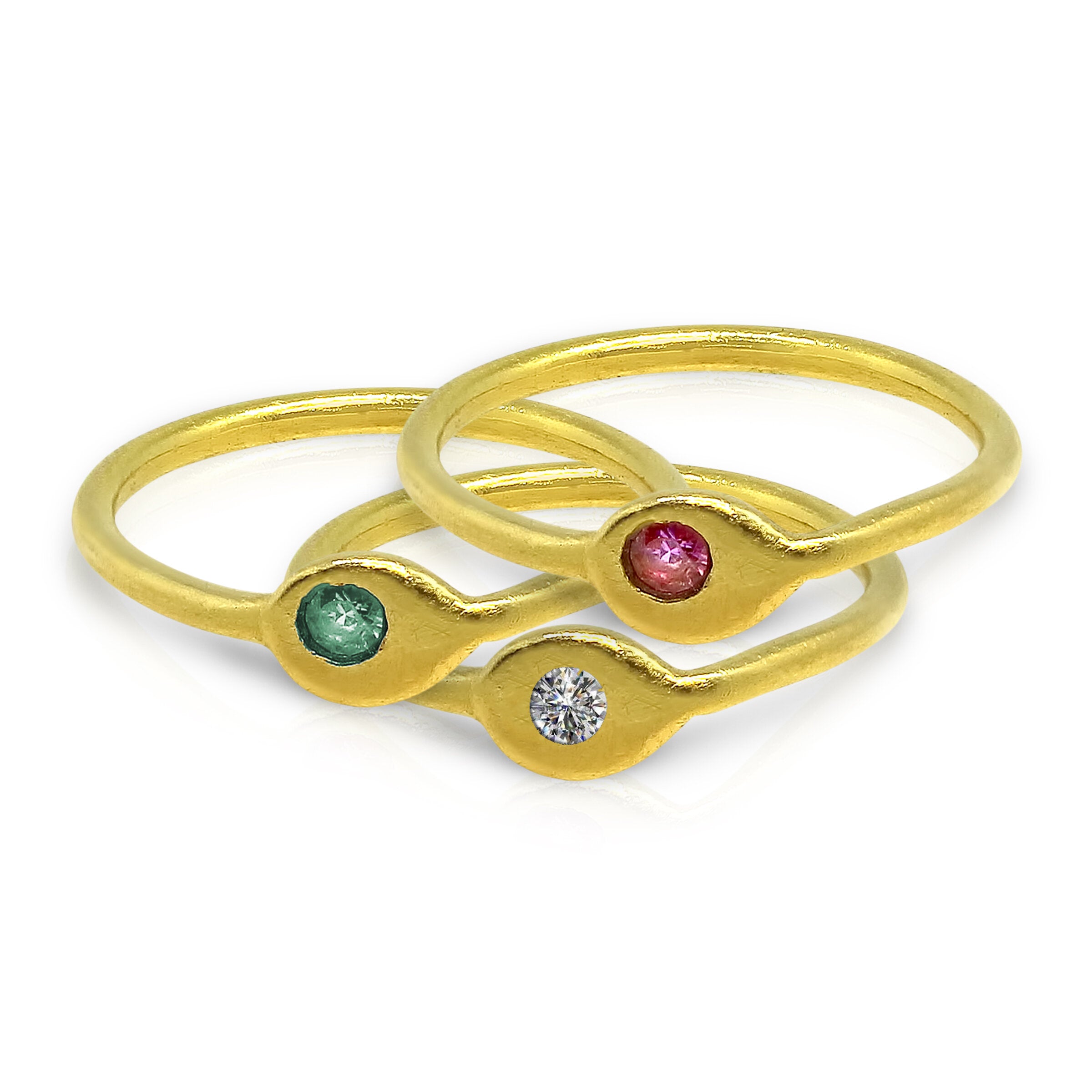 Top to bottom: Ruby, Emerald, Diamond