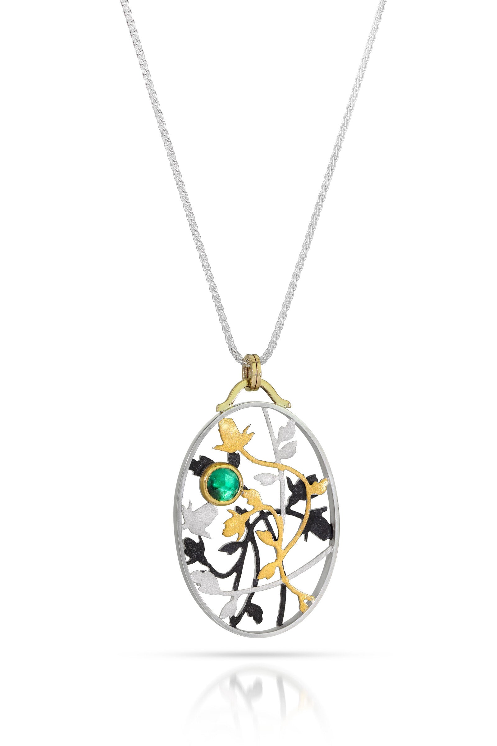 Rose Vine Tracery & Emerald Necklace