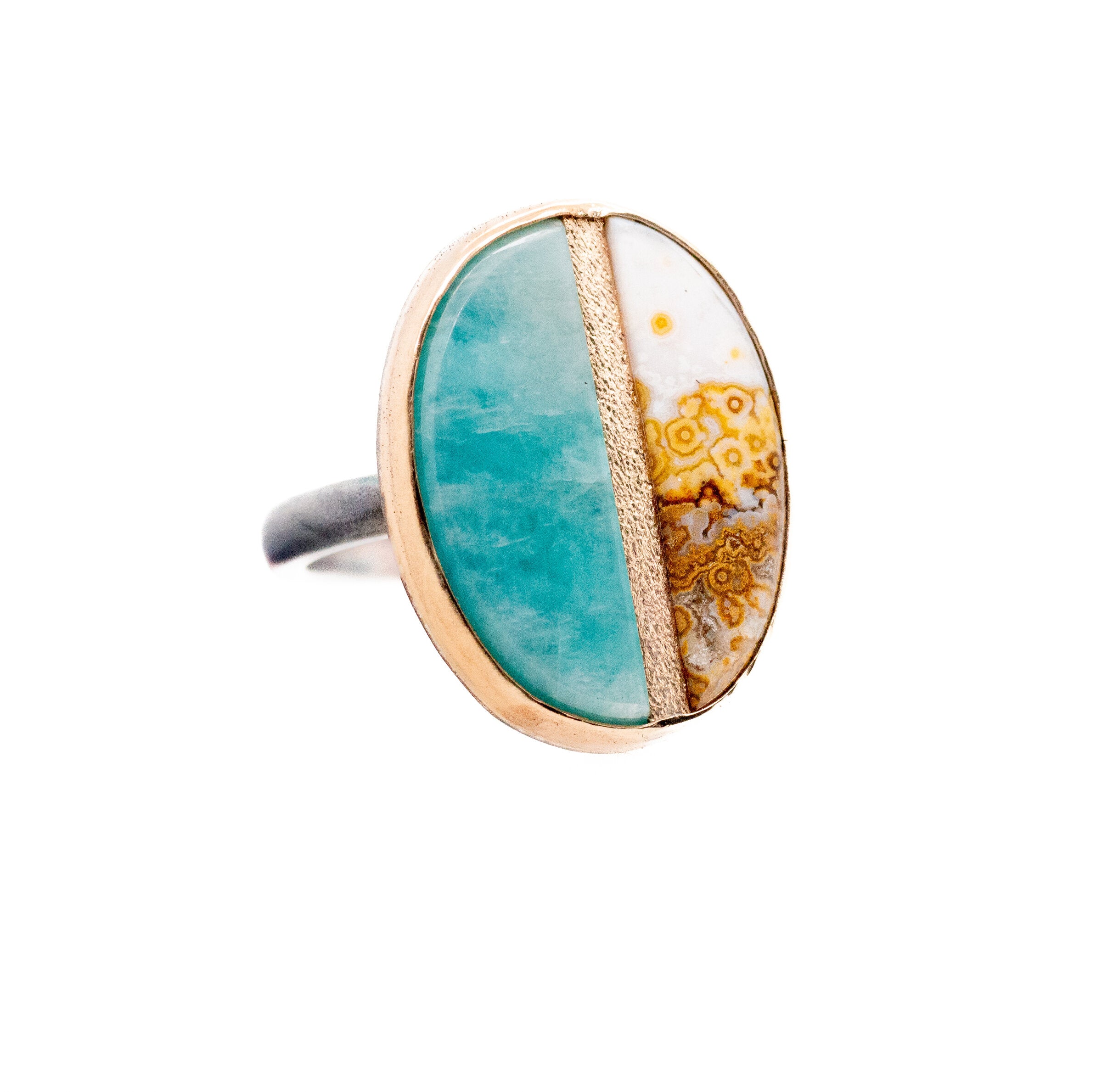 Amazonite & Java Lace Agate Inlay Ring