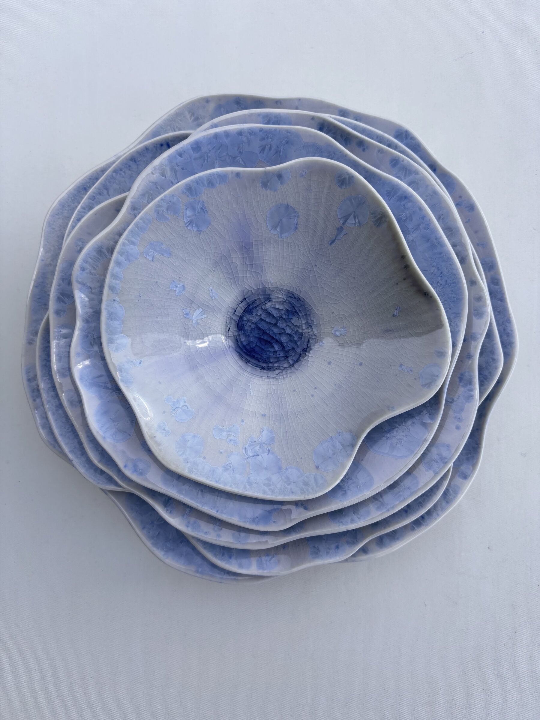 Carved Rim Crystalline Wall Bowls, Set of Five