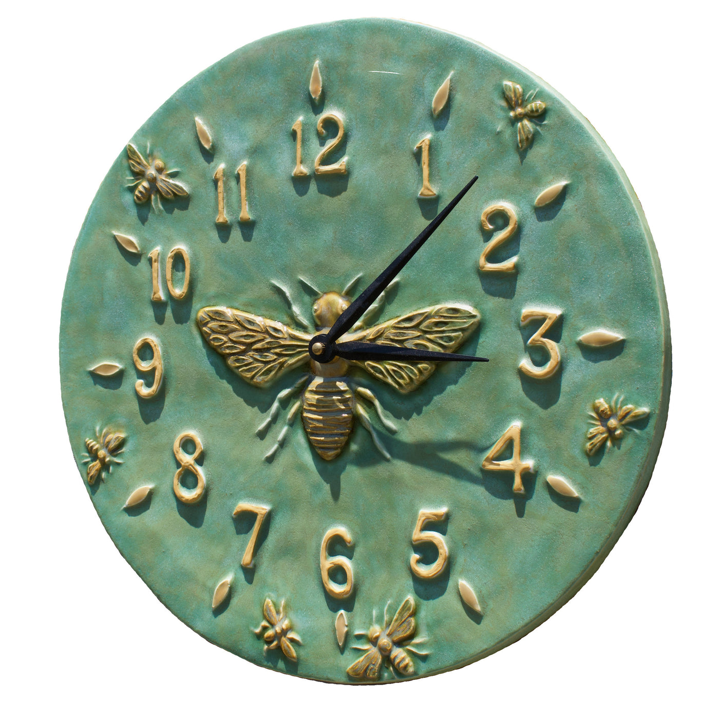 Honeybee Ceramic Wall Clock in Patina Green & Amber