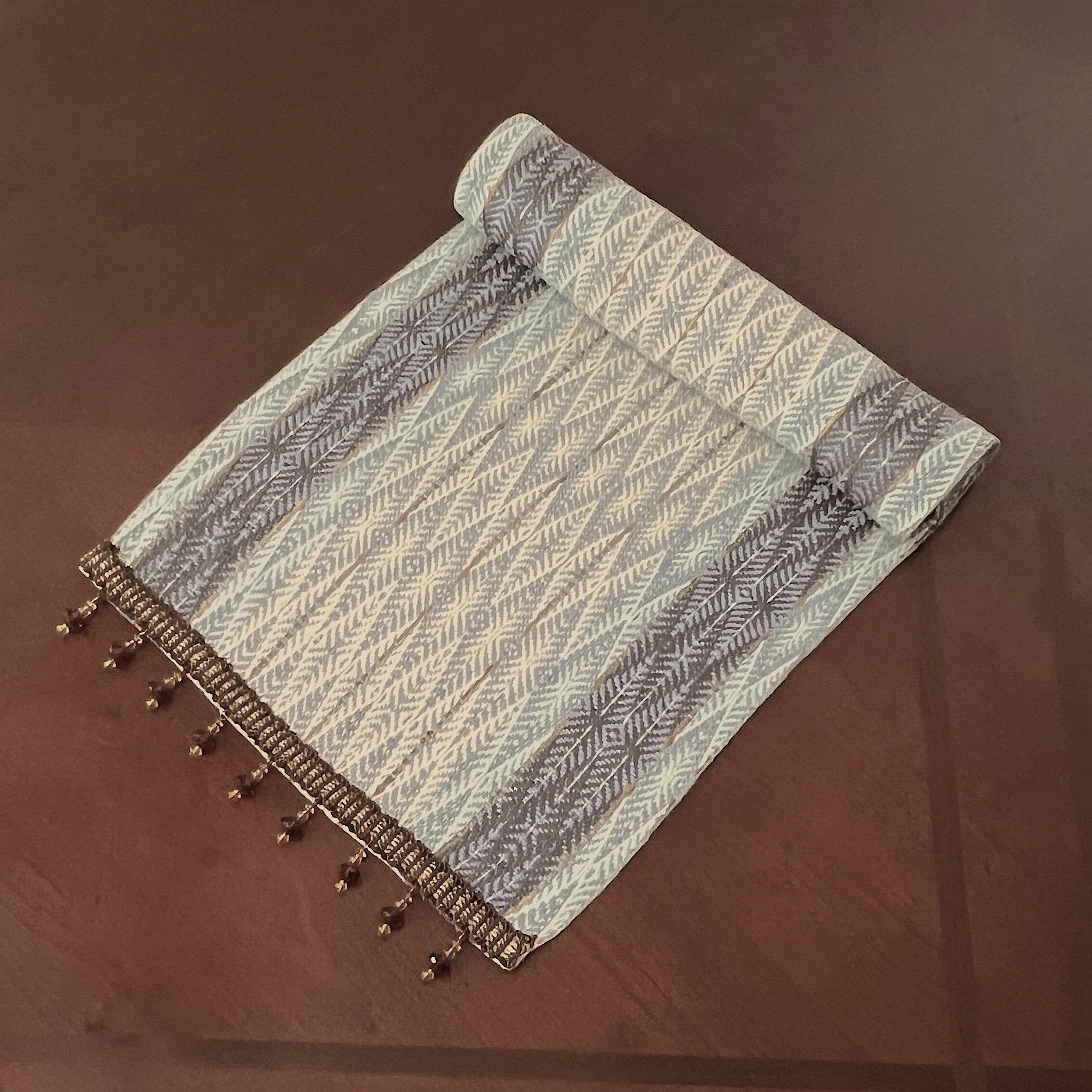 Handwoven Blue Steel Bamboo Table Runner