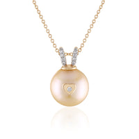 14k Yellow Gold Pink Akoya Pearl Diamond Heart Nose Queen Rabbit Bunny Necklace
