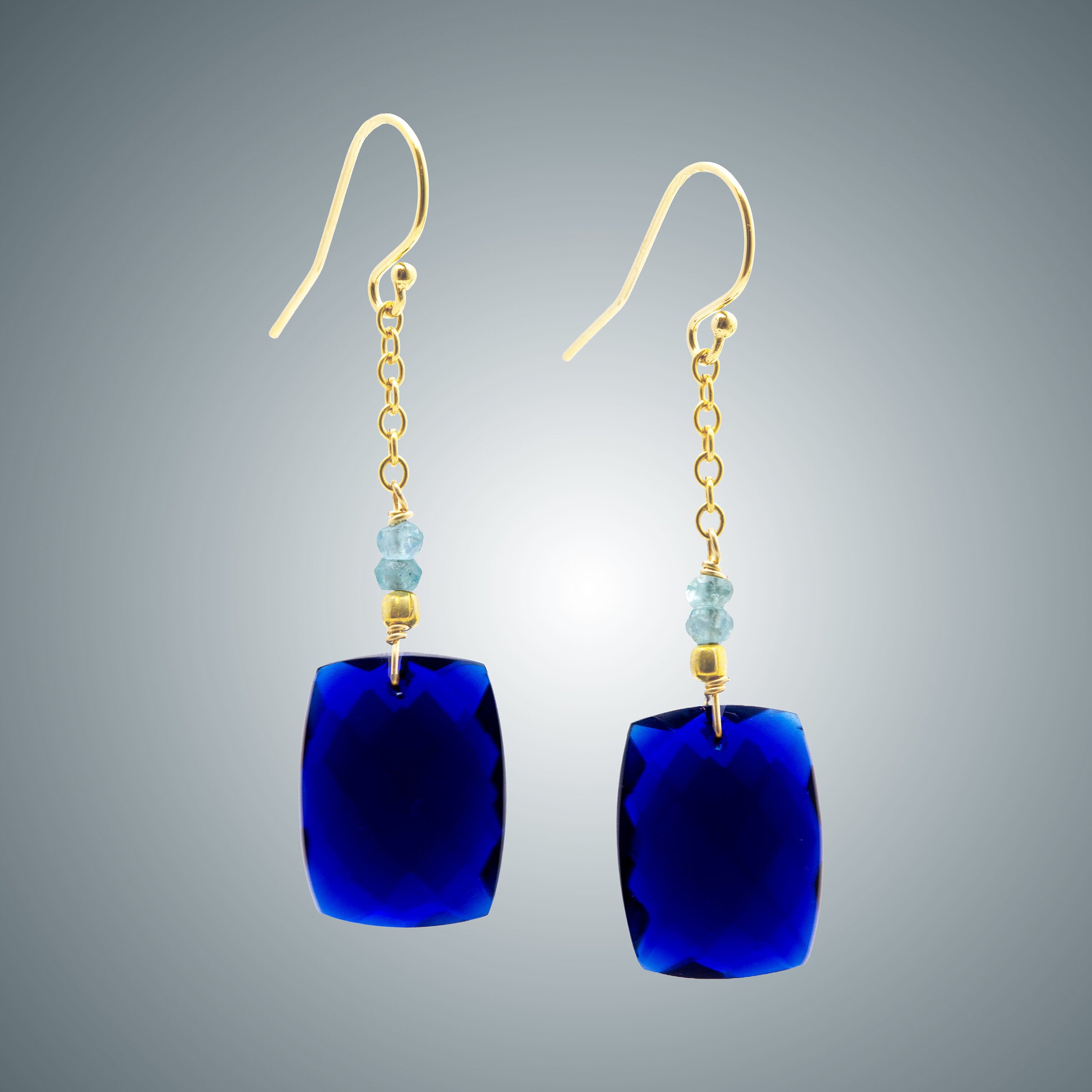 Dark Blue Quartz and Vermeil Earrings