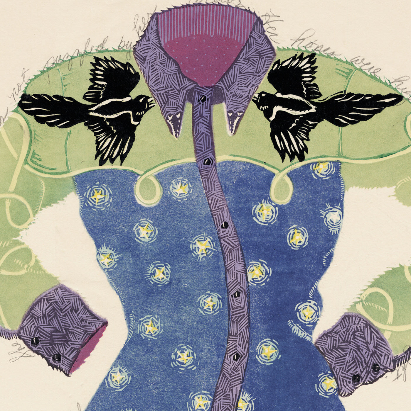 Midnight Cowgirl in Night Sky and Magpies