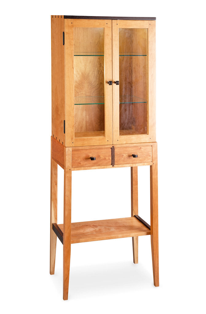 Tall Cherry Display Two Door Cabinet