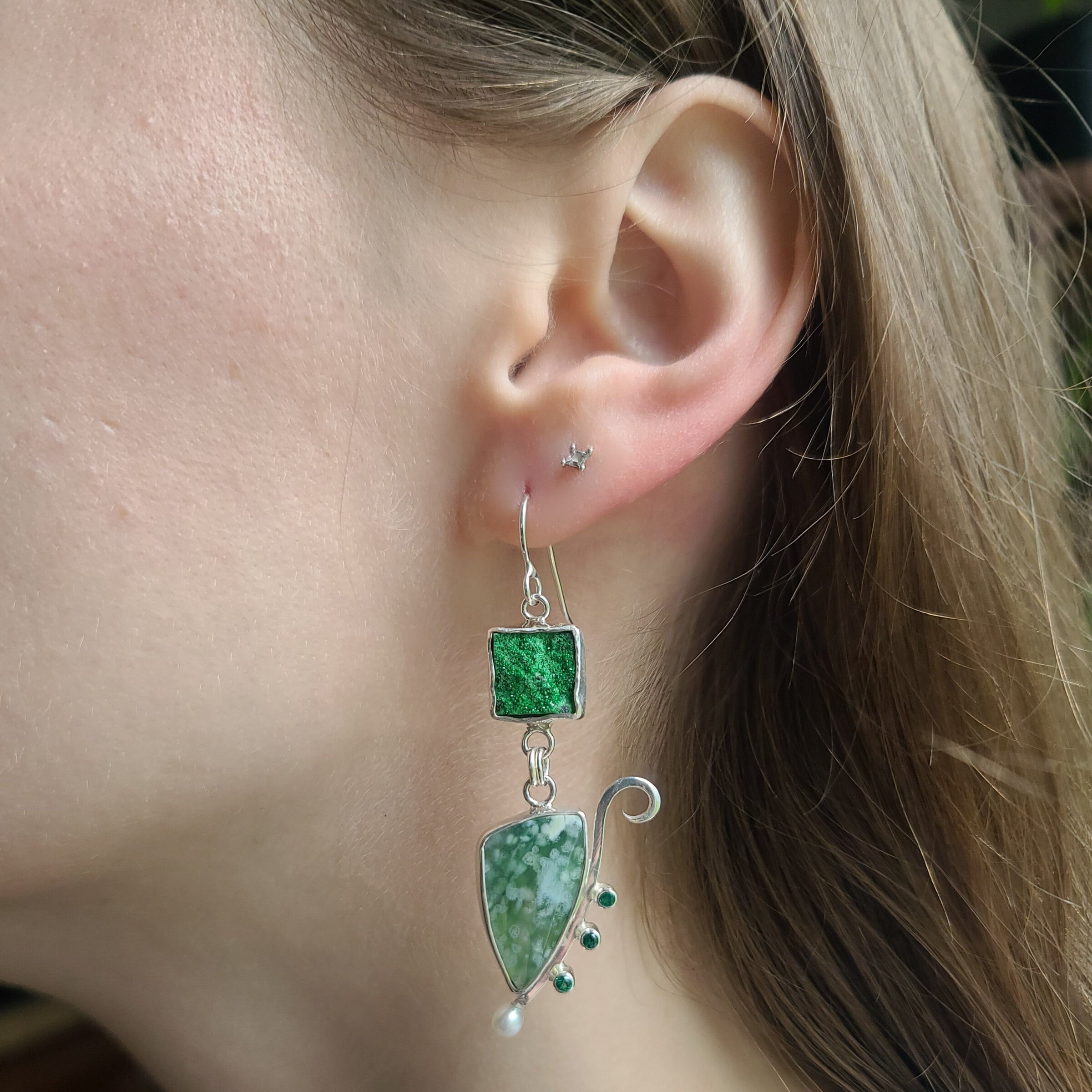 Tsavorite Drusy Earrings