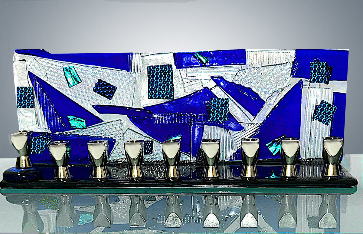 Blue Mosaic Menorah