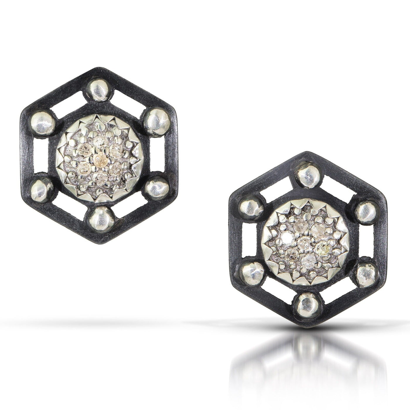 Pave Diamond Hexagon Earrings