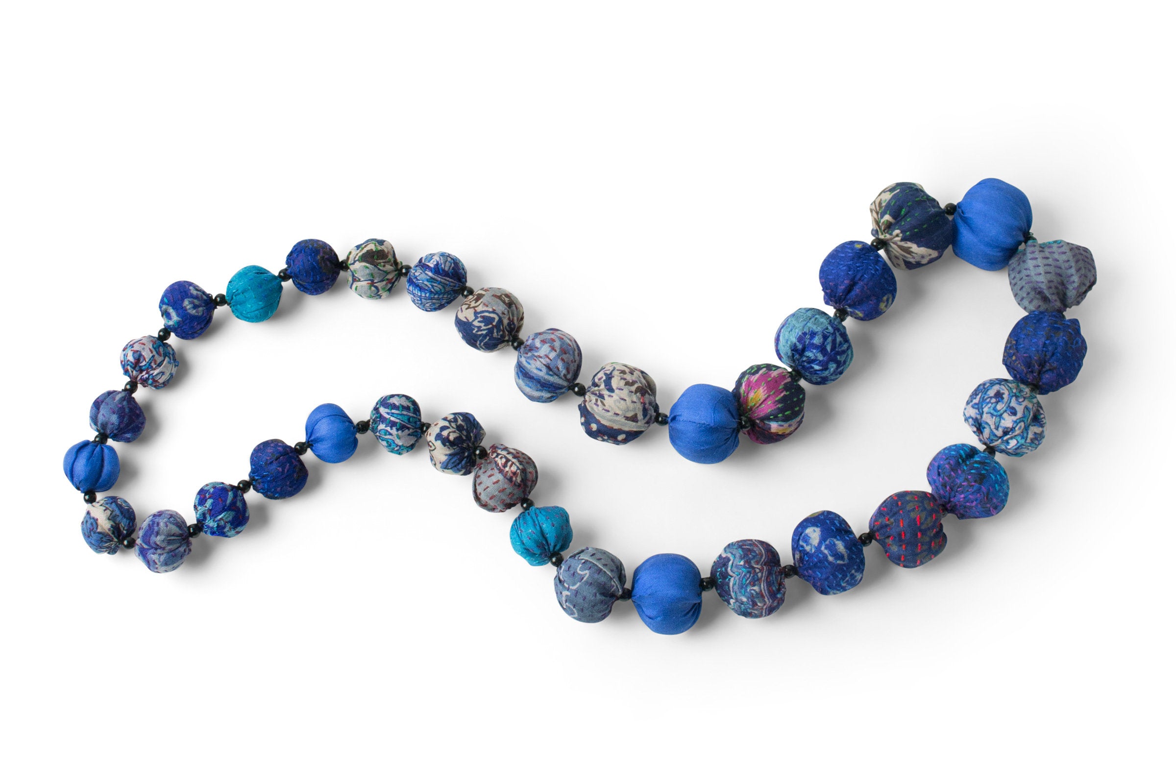 Vintage Silk Long Necklace in Blue