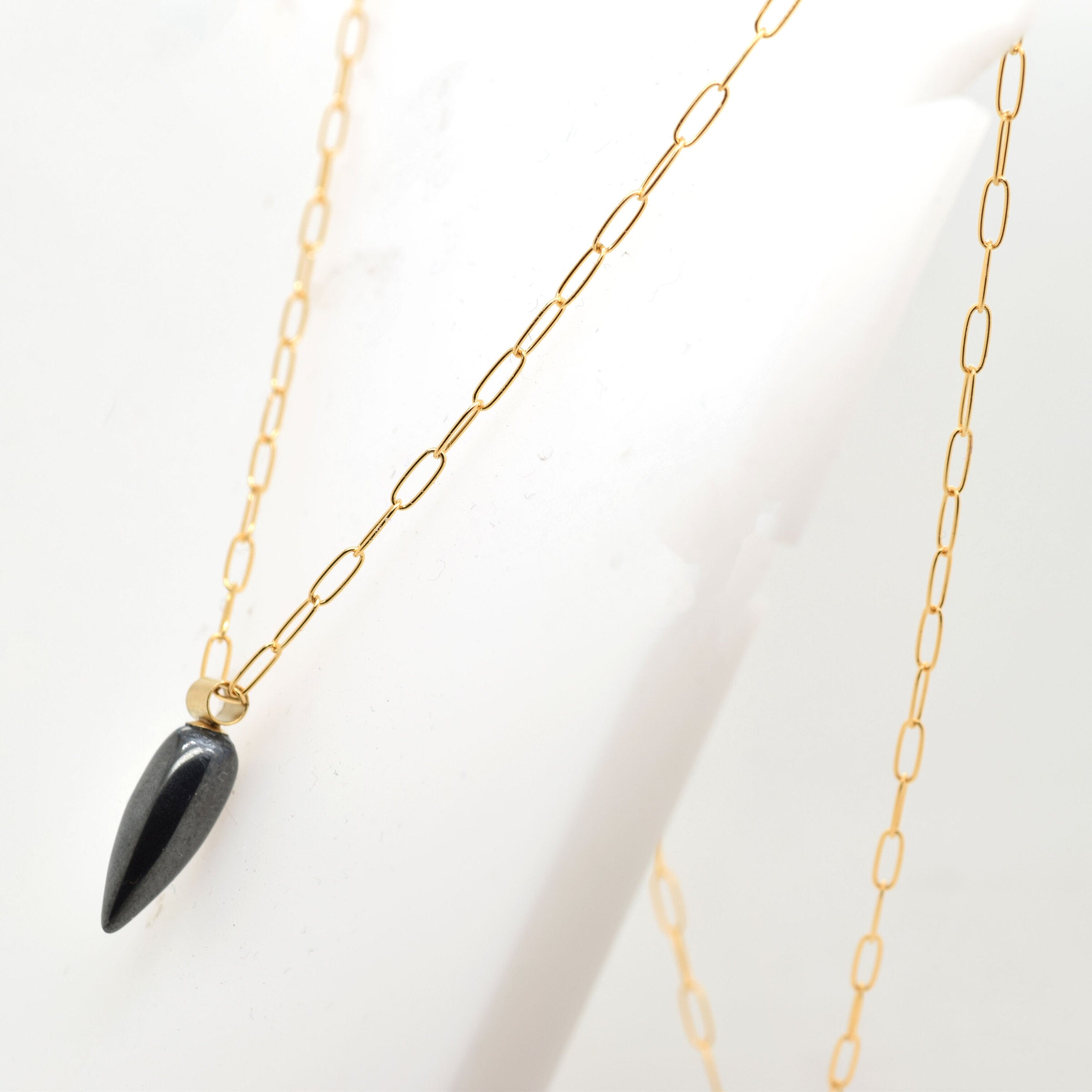 Hematite Drop Gold Necklace
