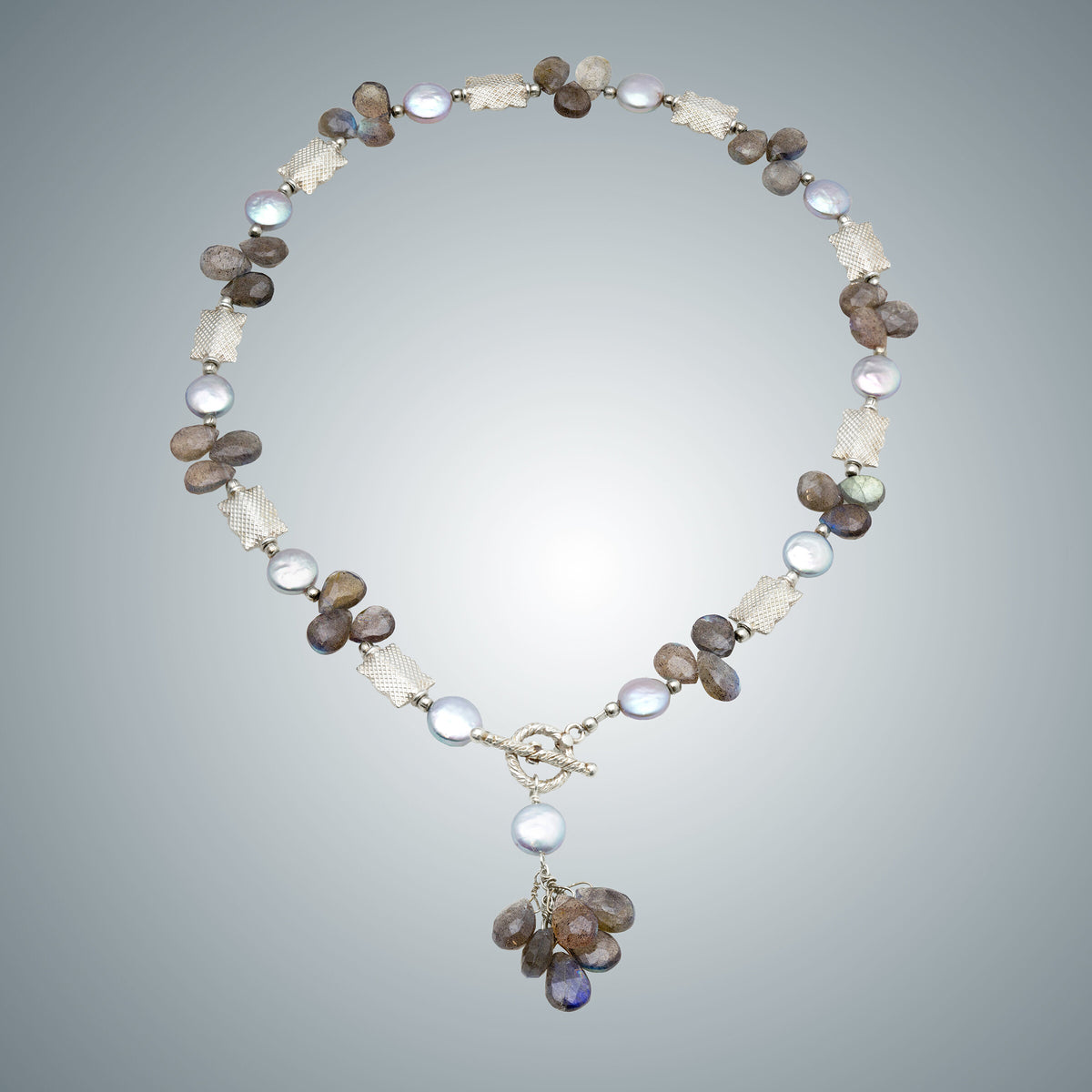 Labradorite Teardrops, Freshwater Pearls & Sterling Silver Necklace
