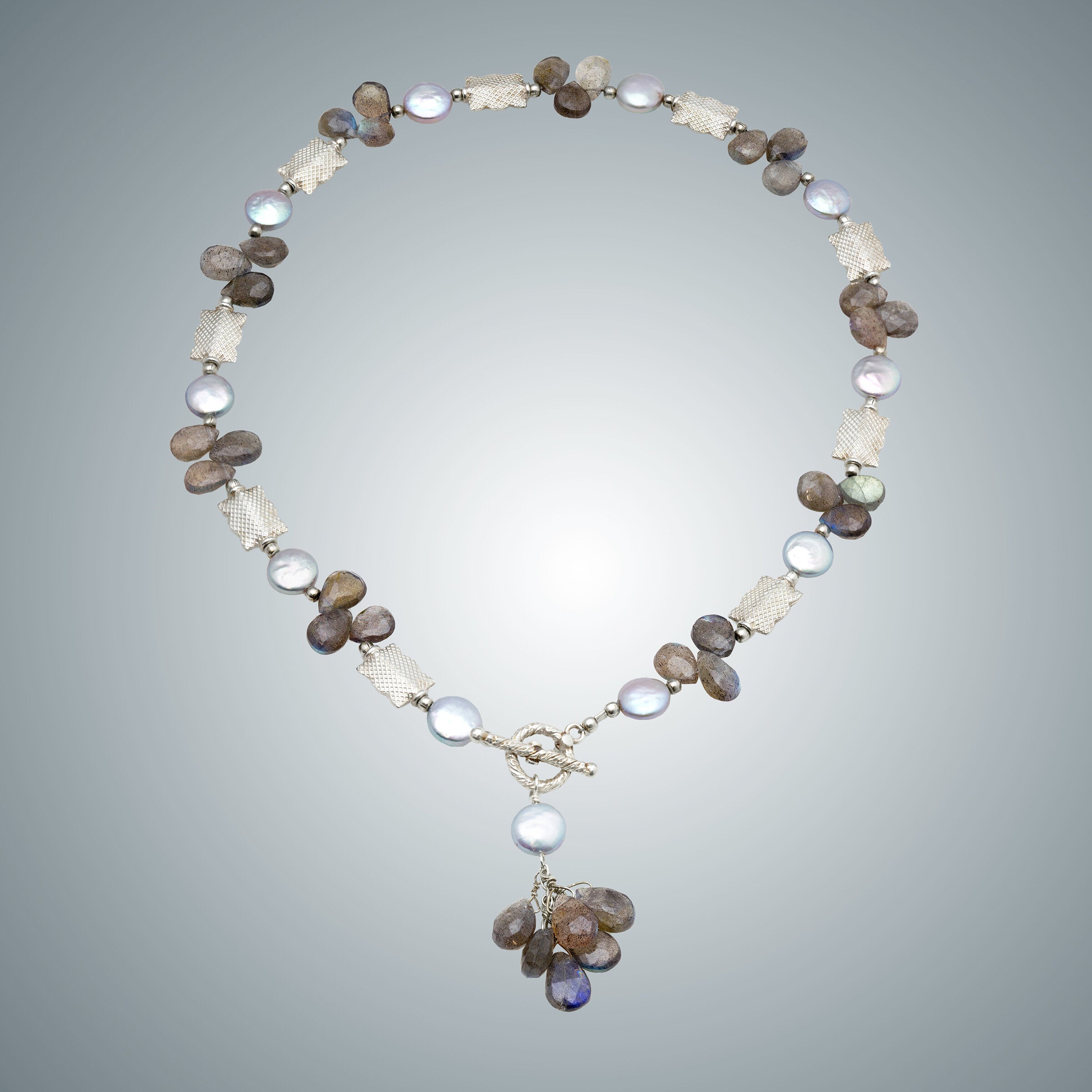 Labradorite Teardrops, Freshwater Pearls & Sterling Silver Necklace