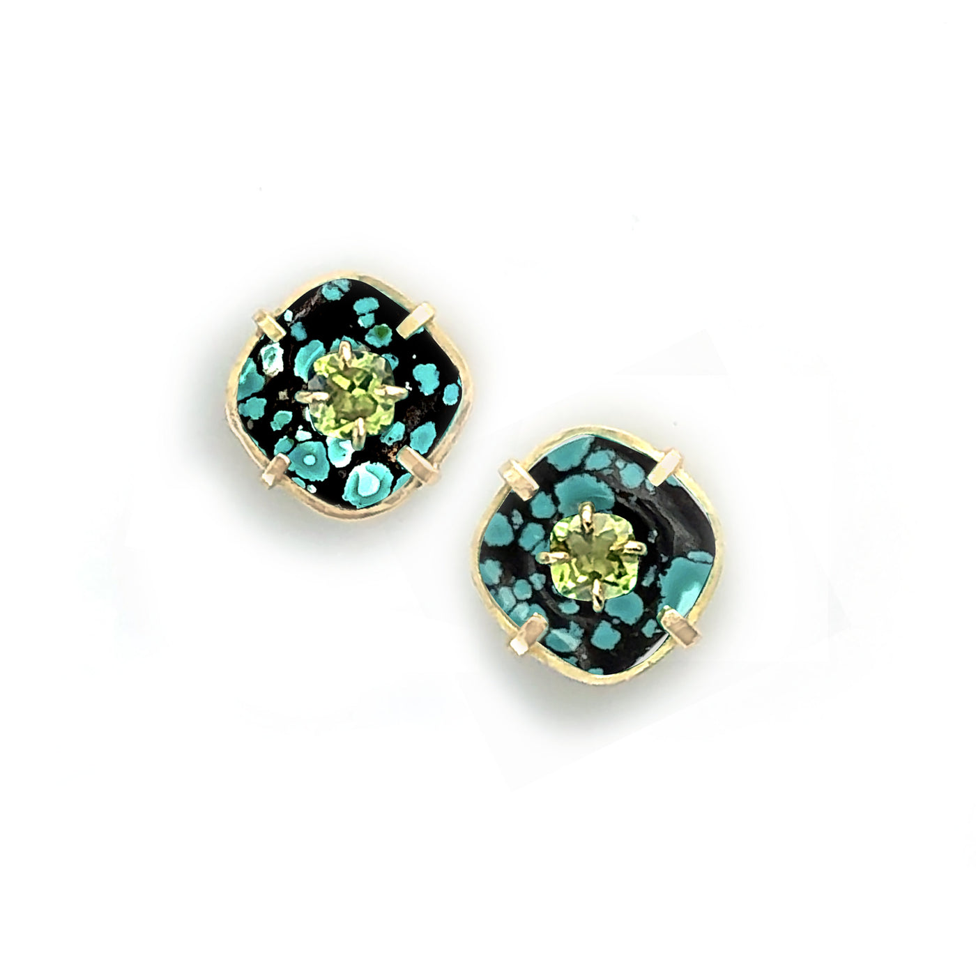 Turquoise and Peridot Button Earrings