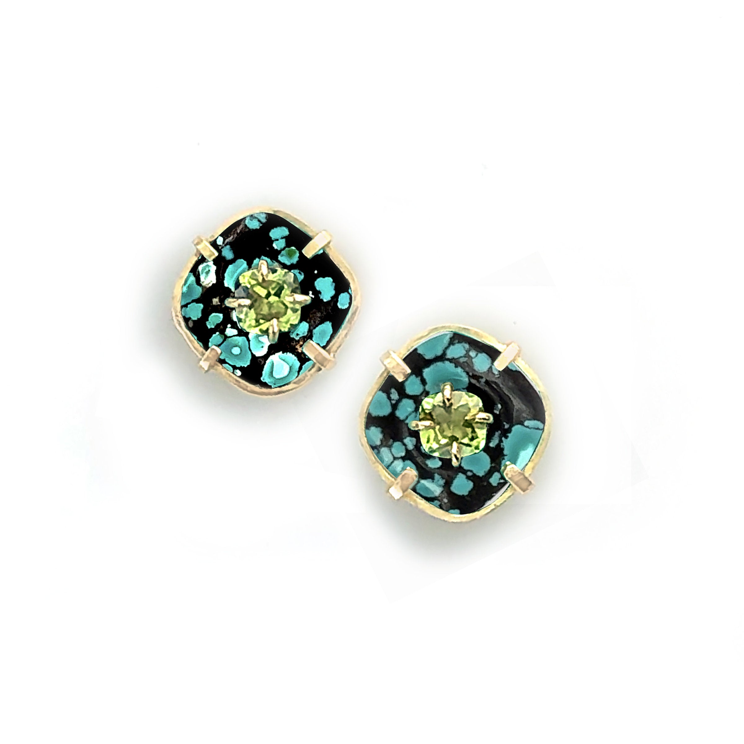 Turquoise and Peridot Button Earrings