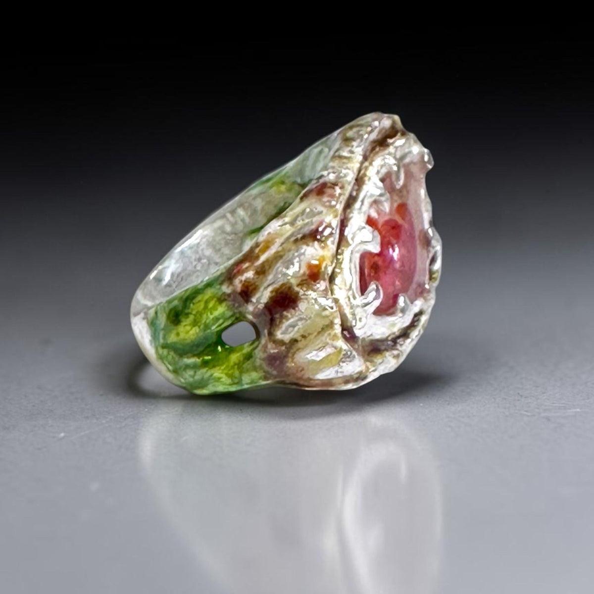 Red Crocus & Hematoid Statement Ring