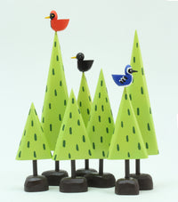 Light Green, Forest Set with Birds