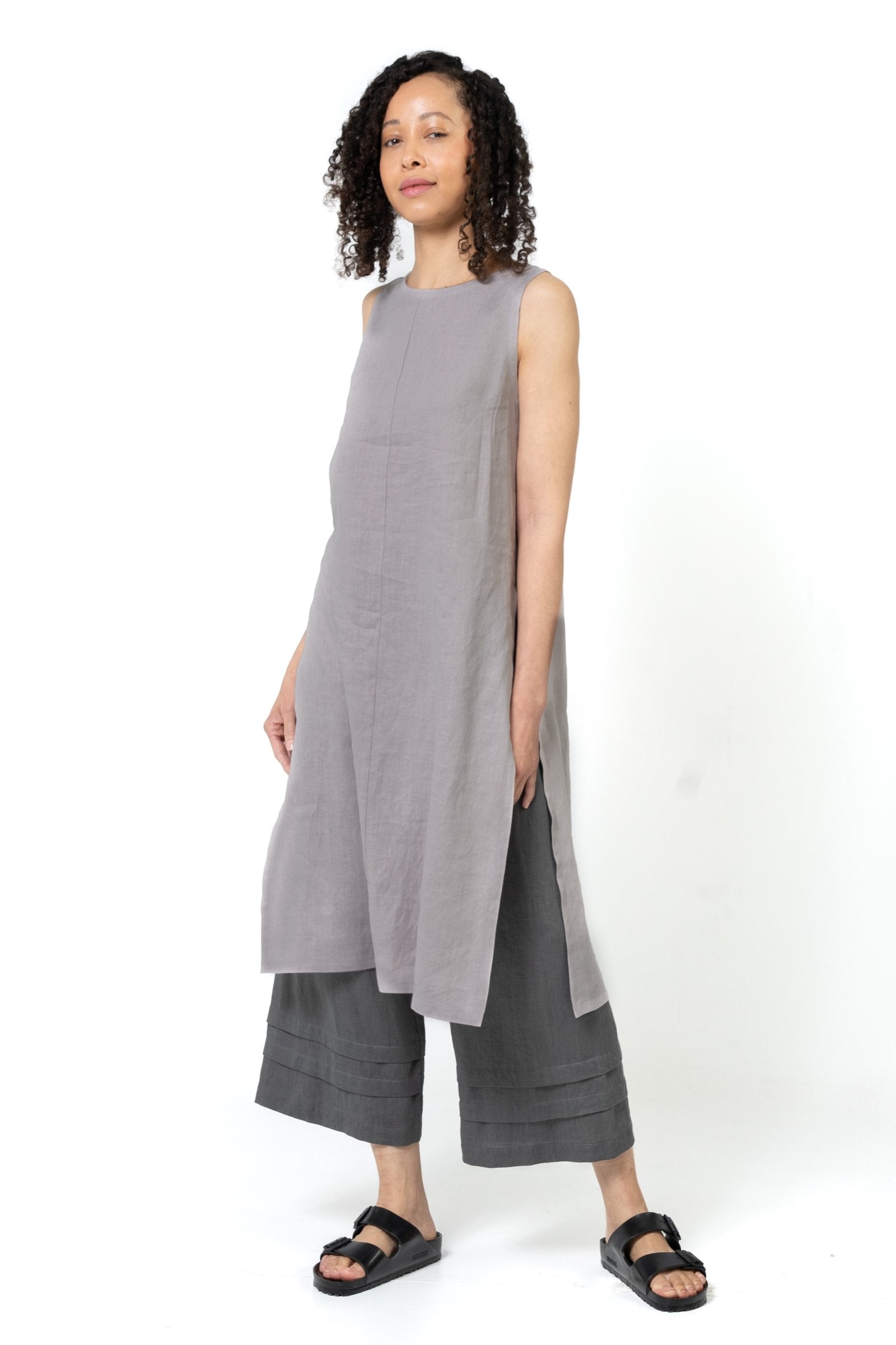 high slit tunic dress White Linen Tunic Dress: Summer Maxi Shirt With Slits