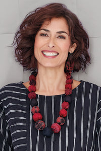 Vermillion & Black Kantha Necklace