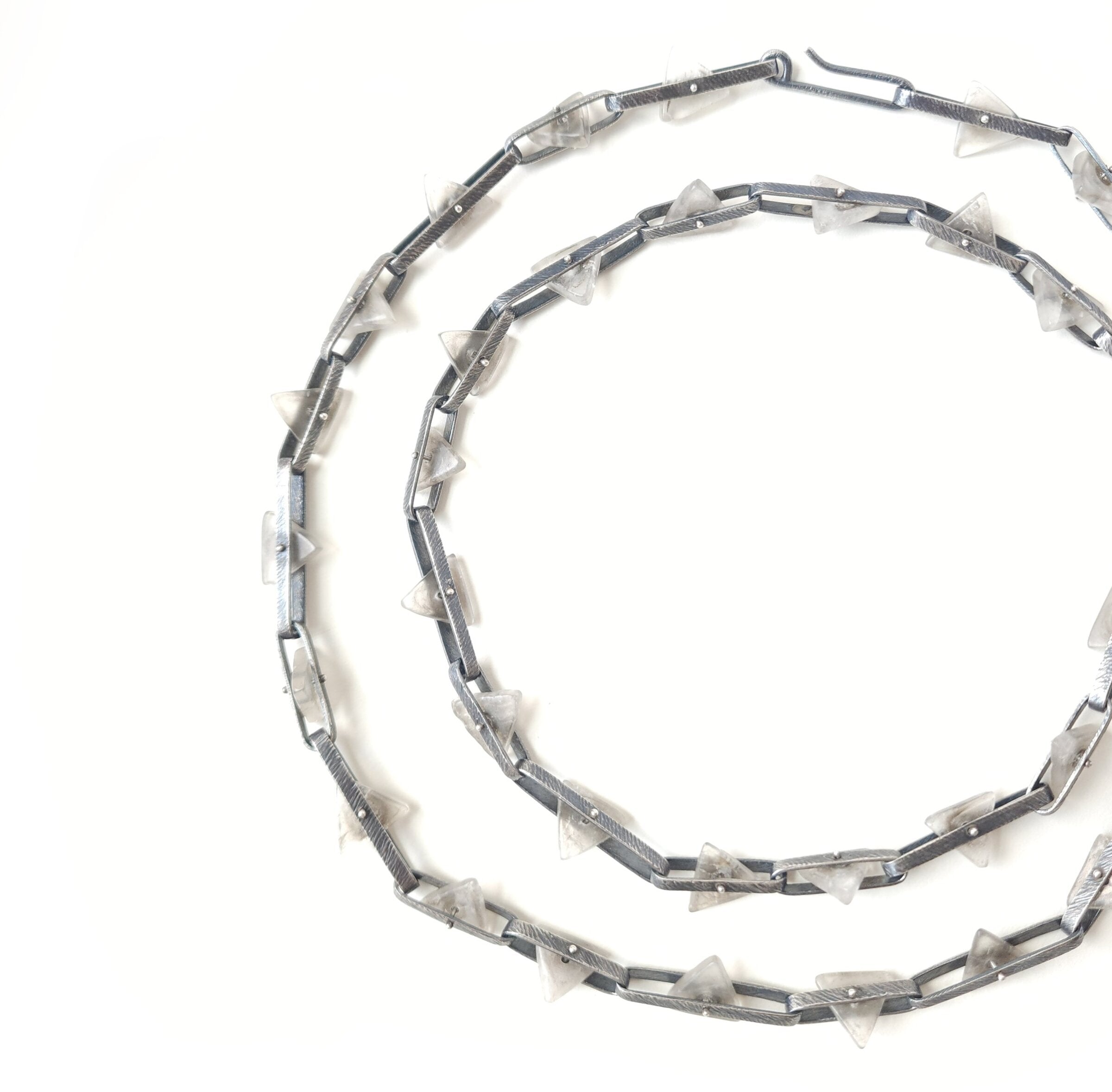 Long Quartz Triangle Band Link Necklace