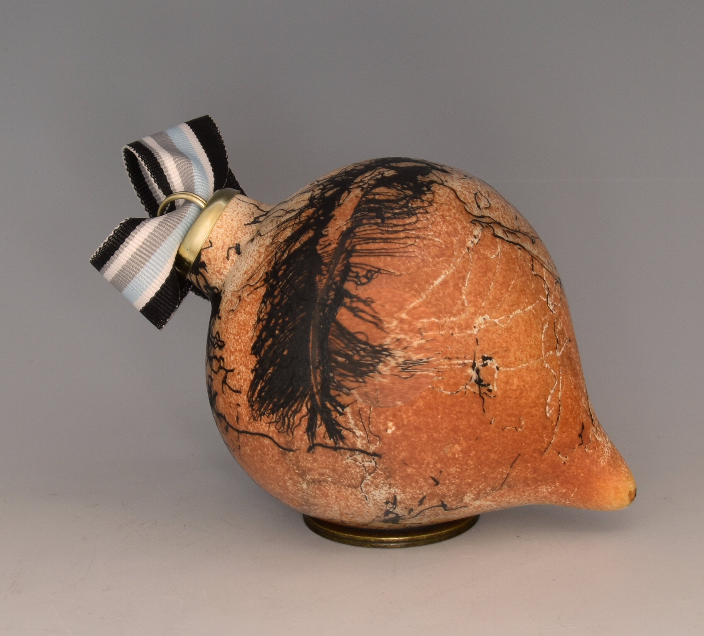 Horsehair and Feather Fired Terra Cotta Drop Ornament 114