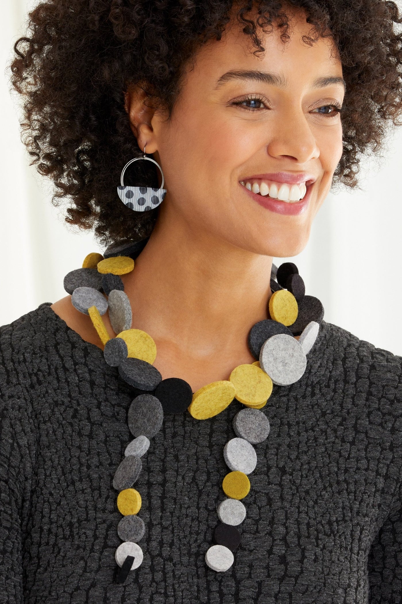chartreuse & black dot shown with Loop and Dot Earrings by Bonnie Bishoff and J.M. Syron