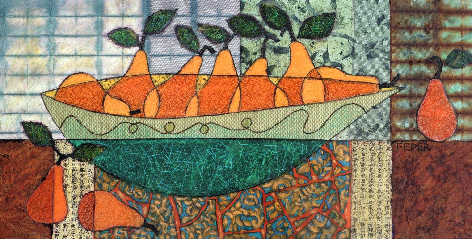 Pears in Teal Bowl
