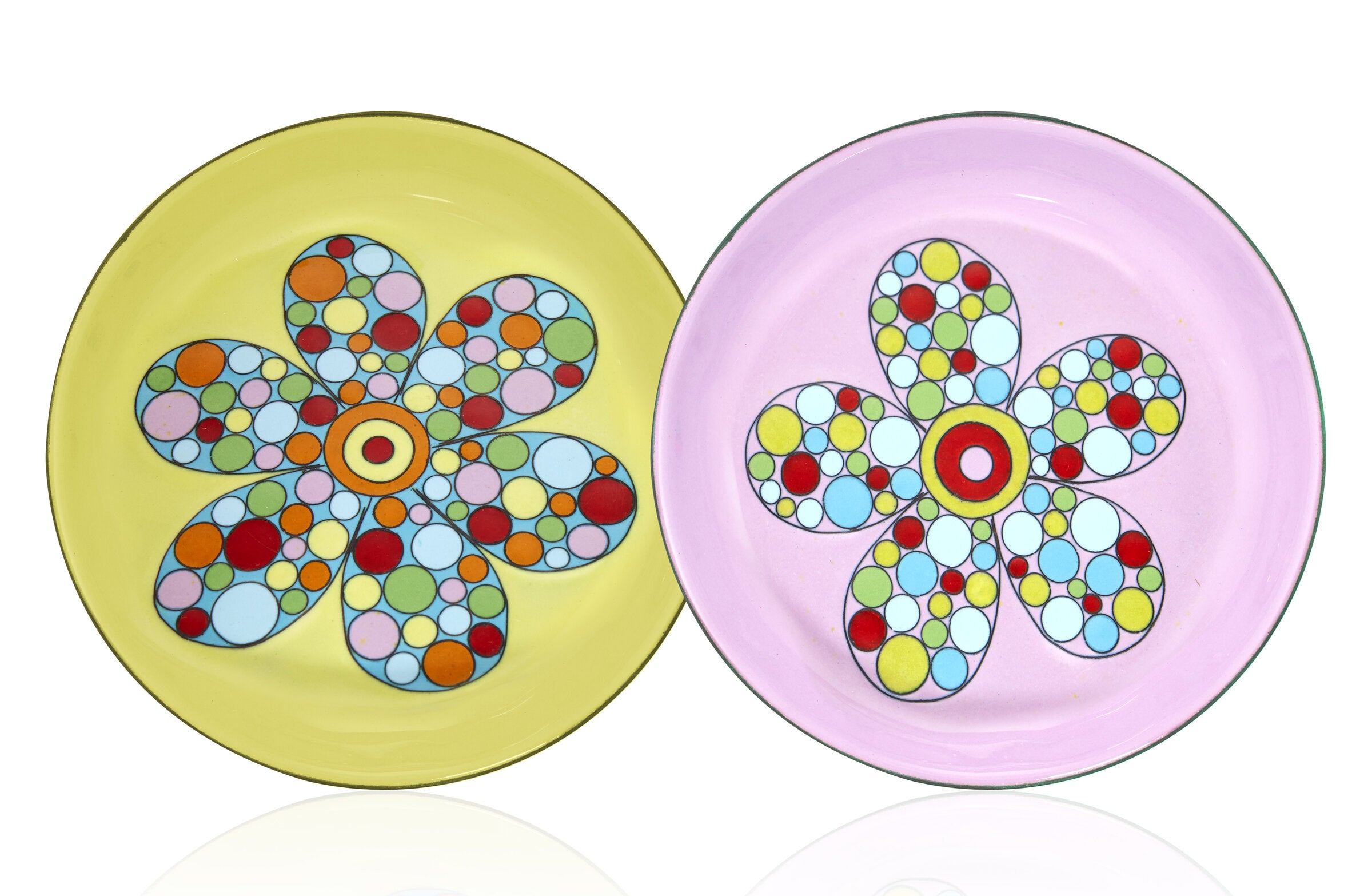 Pair of Enamel Flower Plates