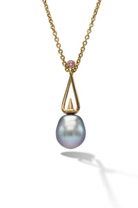Tahitian Pearl & Pink Sapphire Twist Pendant