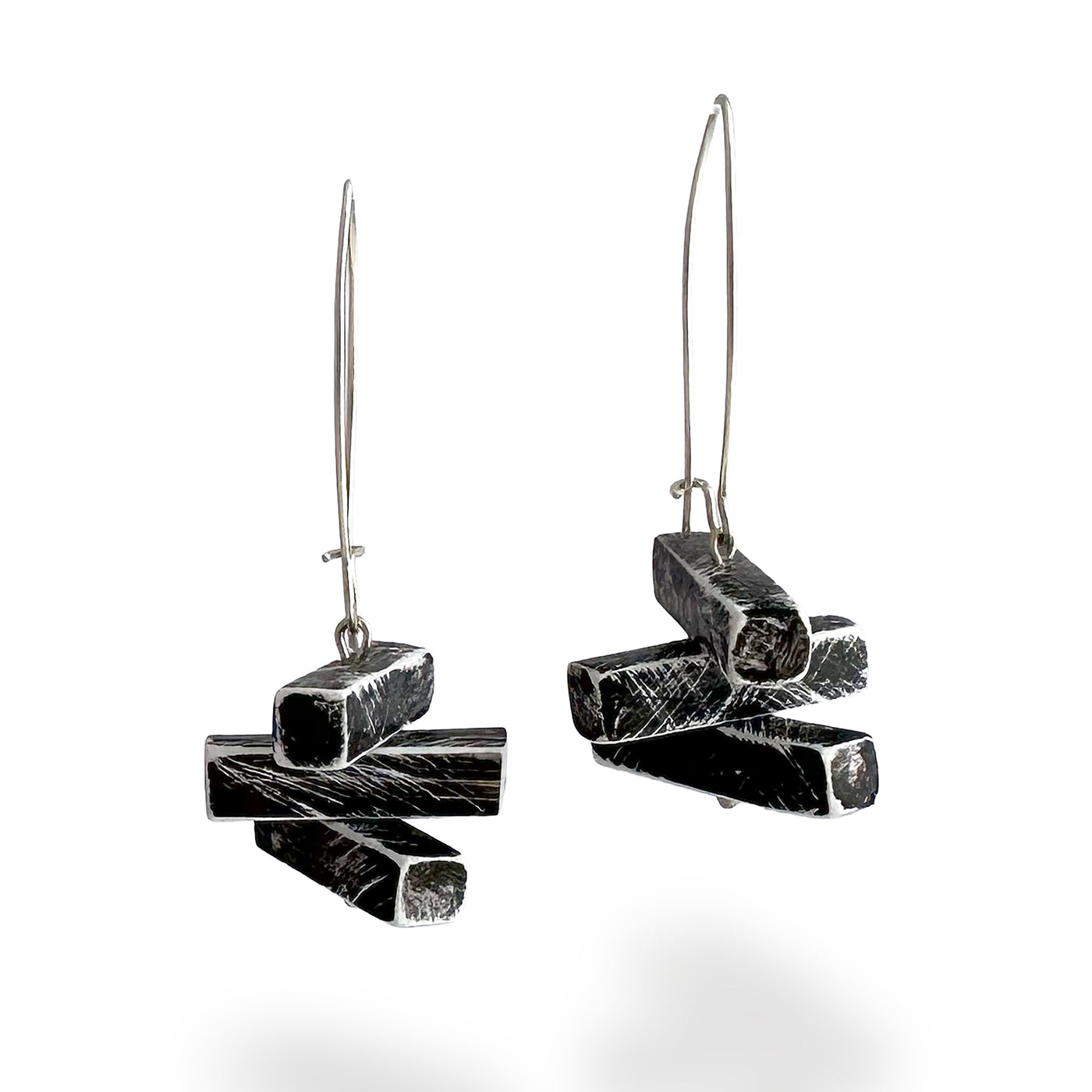 Stacked Weathered Bar Earrings