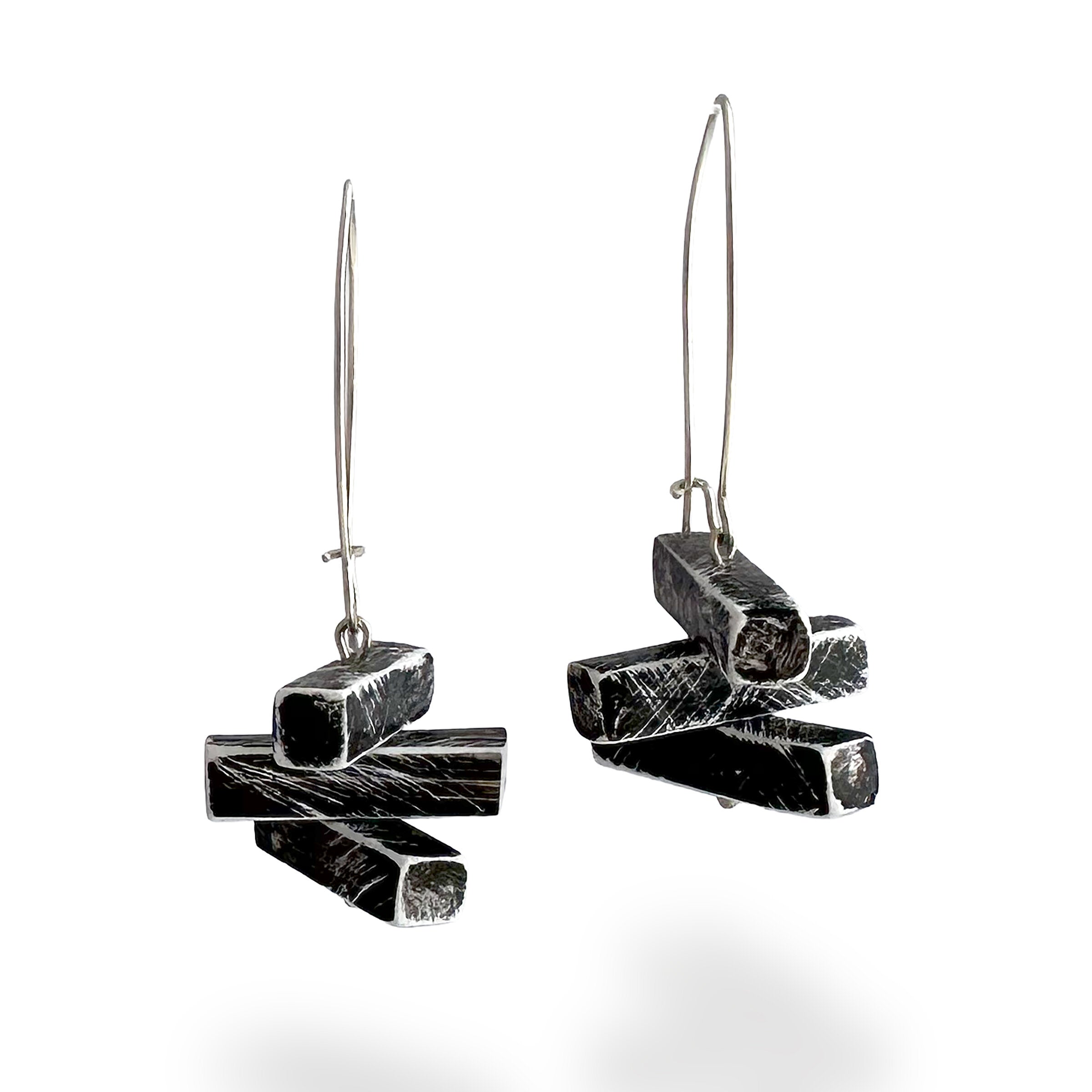 Stacked Weathered Bar Earrings