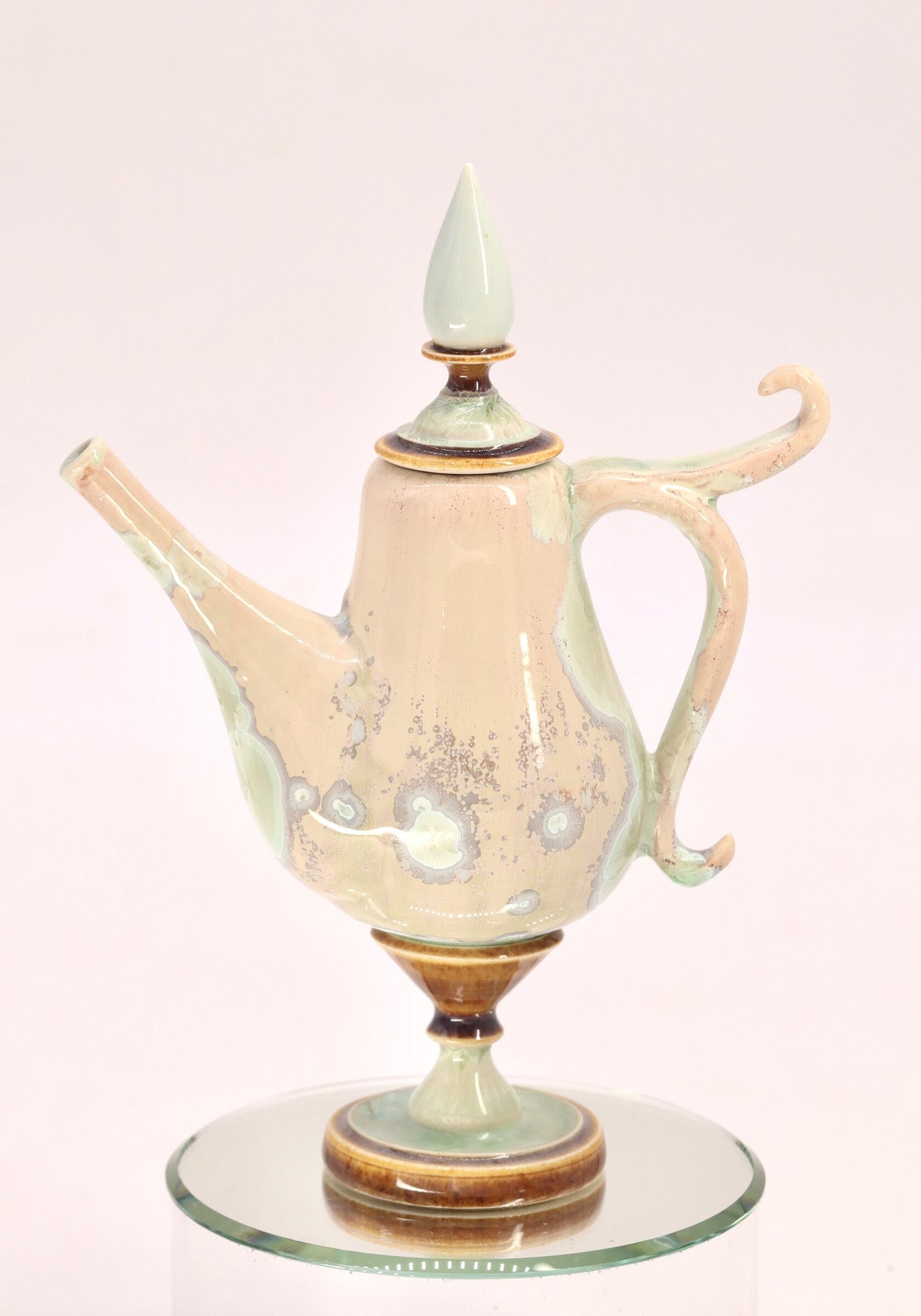 Miniature Beige & Lime Green Crystalline Teapot