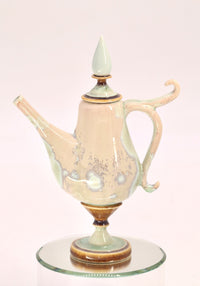 Miniature Beige & Lime Green Crystalline Teapot