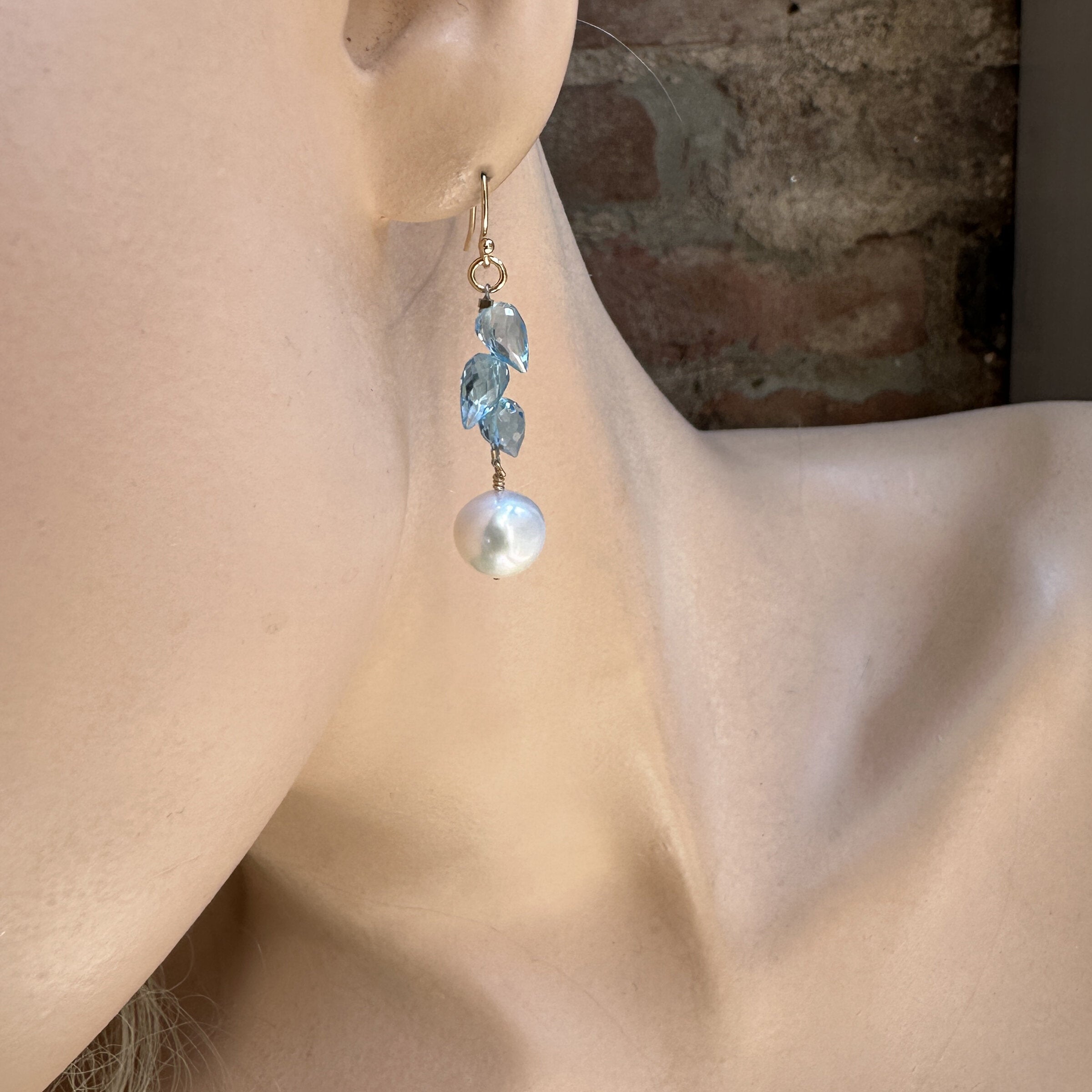 Blue Topaz & Pearl Earrings