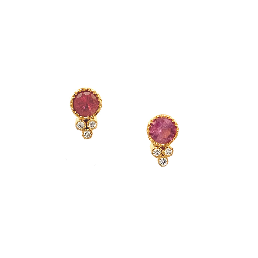 Blush Beauty Tourmaline & Diamond Round Earrings