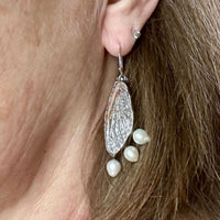 Cicada Wing & Pearl Earrings