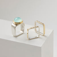 Aqua Chalcedony Square Ring with Guard Rings