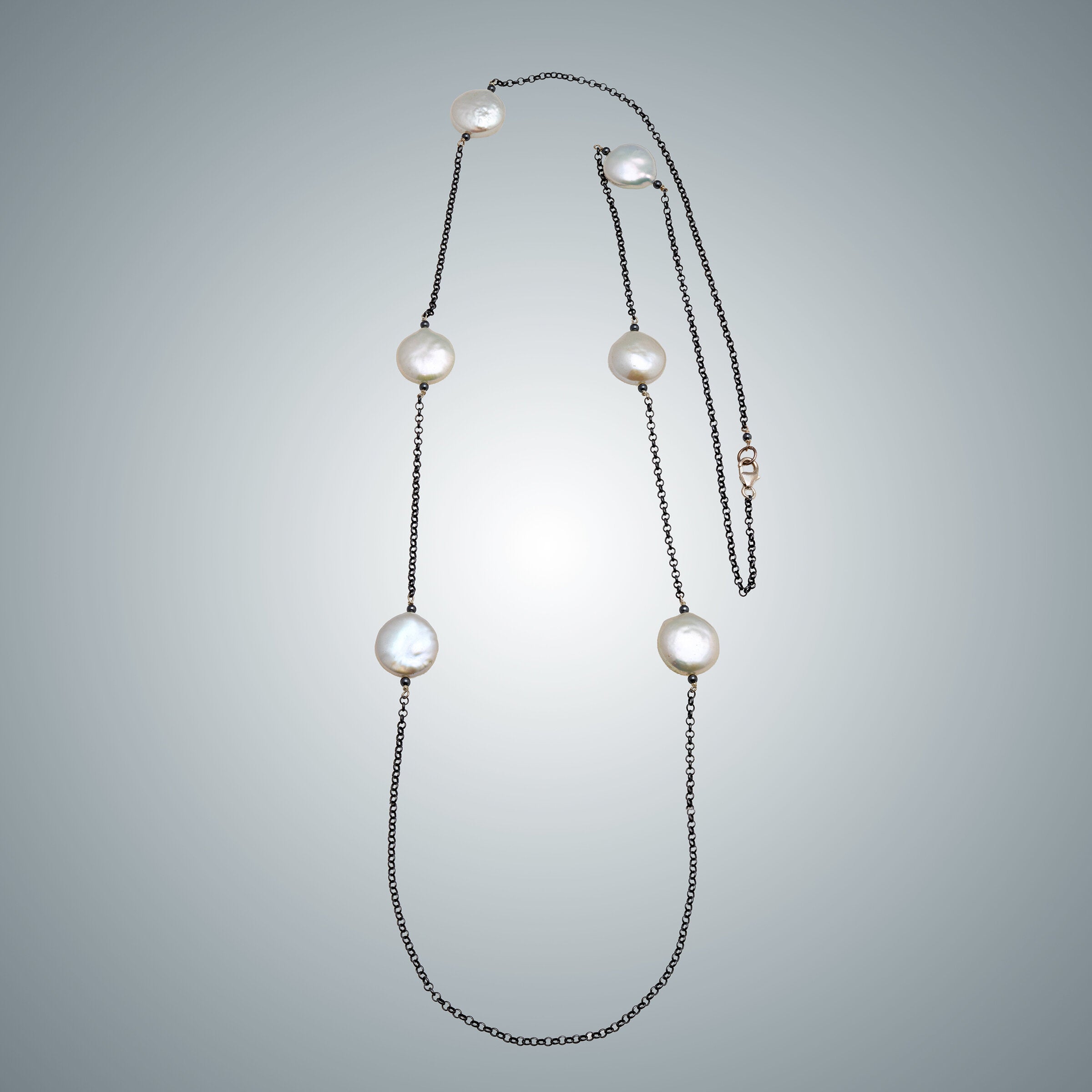 Coin Pearl & Oxidized Silver Necklace