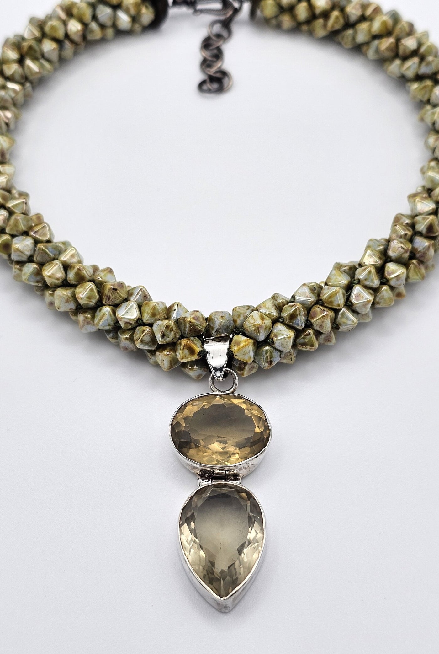 Olive Bead & Pineapple Quartz Pendant