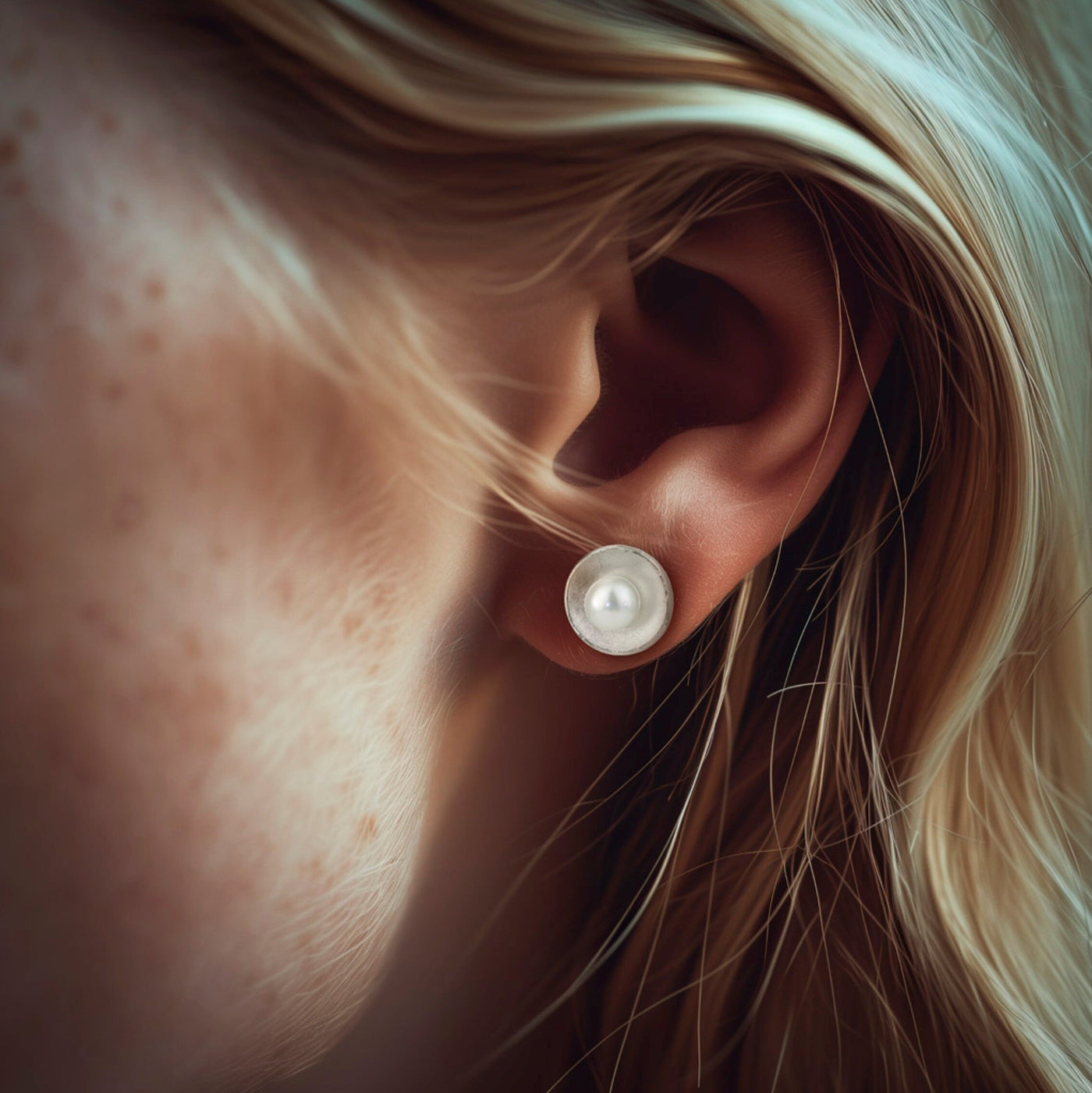 White Pearl, Small, Sterling Silver Posts