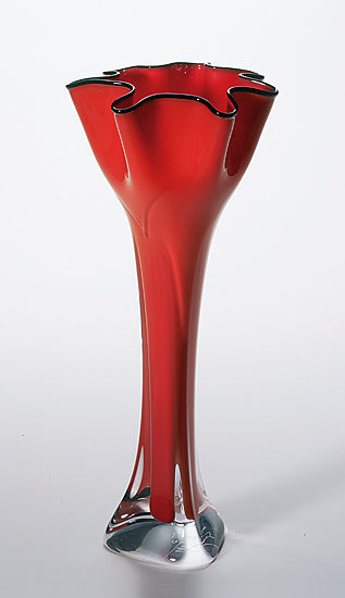 Tall Flower Top Vase - Opaque Firecracker Red